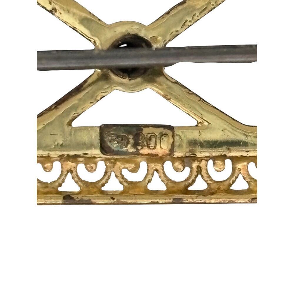 Antique 800 Sterling Silver Vermeil Filigree Onyx Mourning Bar Brooch Pin - Picture 3 of 10